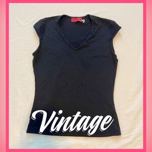 Vintage* Y2K* Fitted Black V neck Top